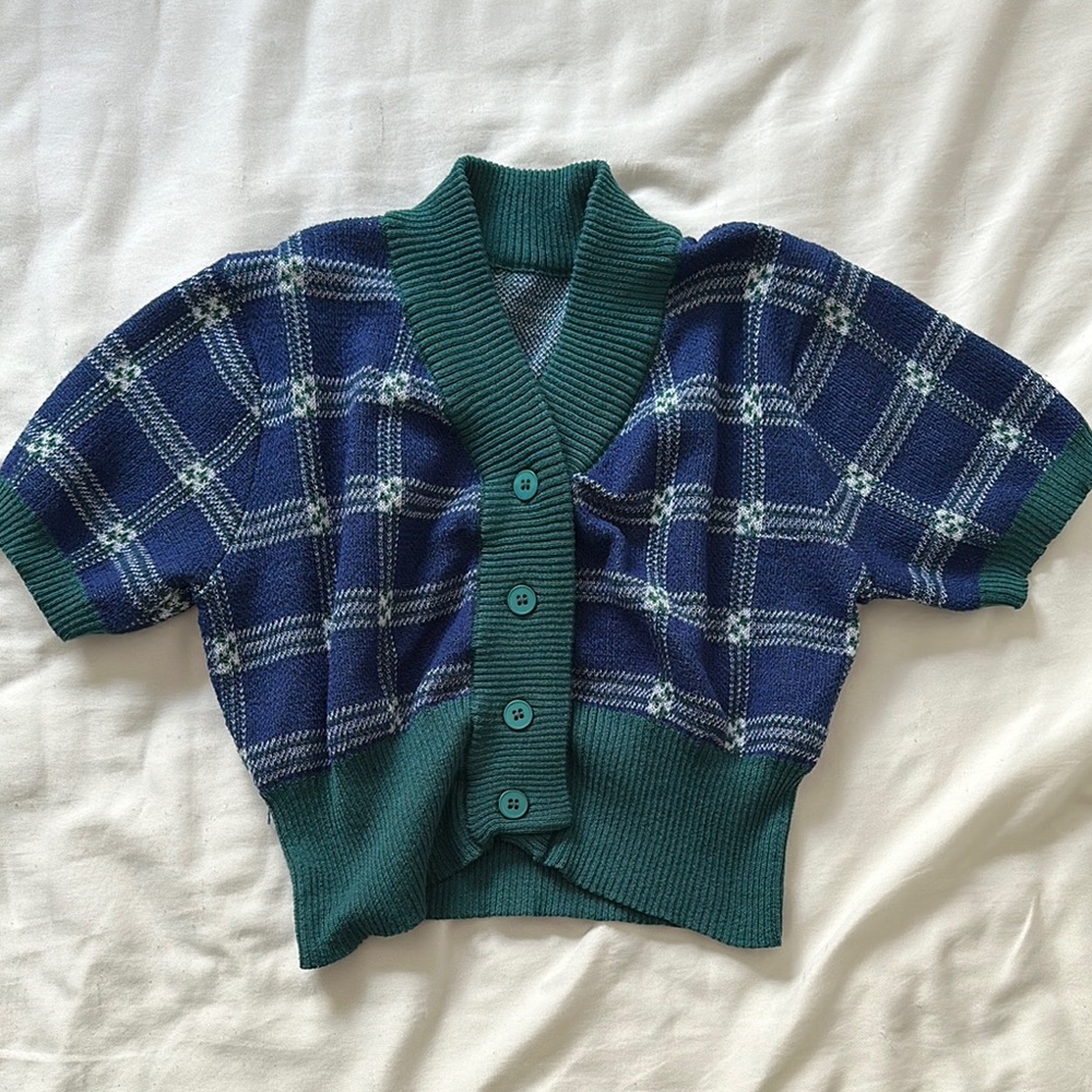 Dazy Plaid Blue and Green Women's Sweater